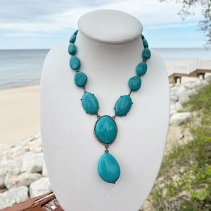 Turquoise resin large statement necklace lariat boho festival chunky